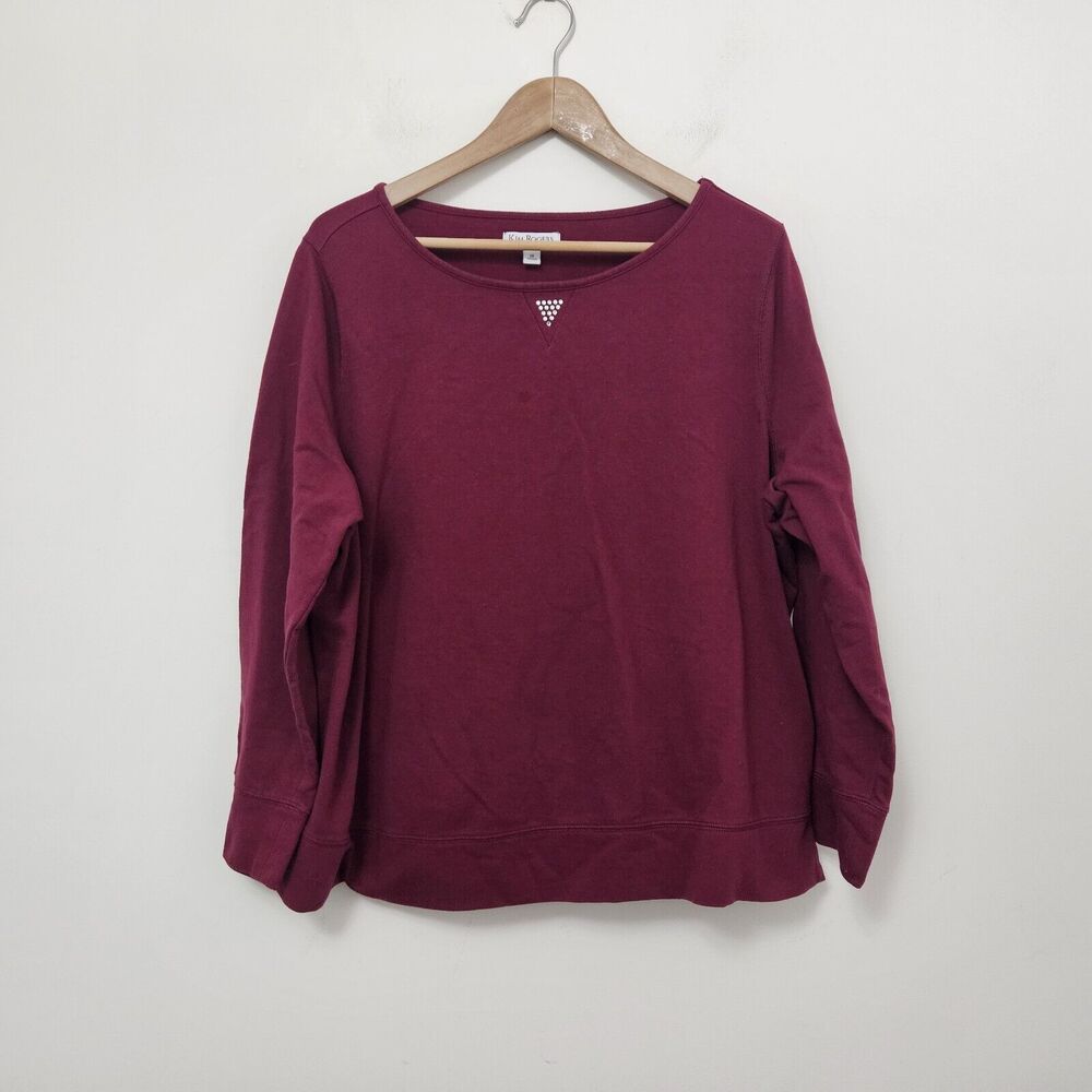 KIM ROGERS Women's Curvy Magenta Round Neck Long Sleeve Blouse Top Size 1X